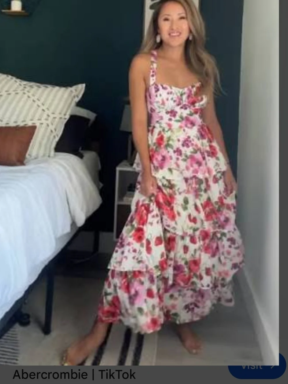 100% Cotton Abercrombie Fitch Floral Tiered Maxi Dress White Pink Floral Sz XL